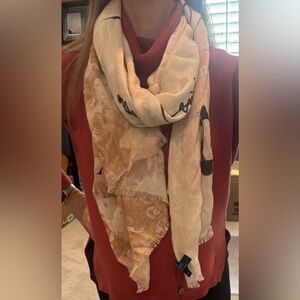 Beige Patterned Mongolian Cashmere Scarf